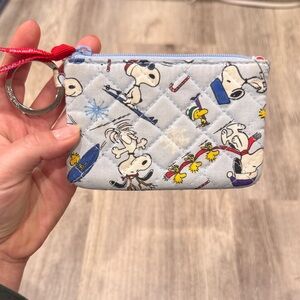 Peanuts Snoopy Quilted Coin Pouch Keychain Wallet Zip Mini Pouch